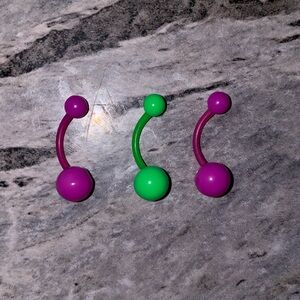 3 Belly Button Ring Set Purple Green